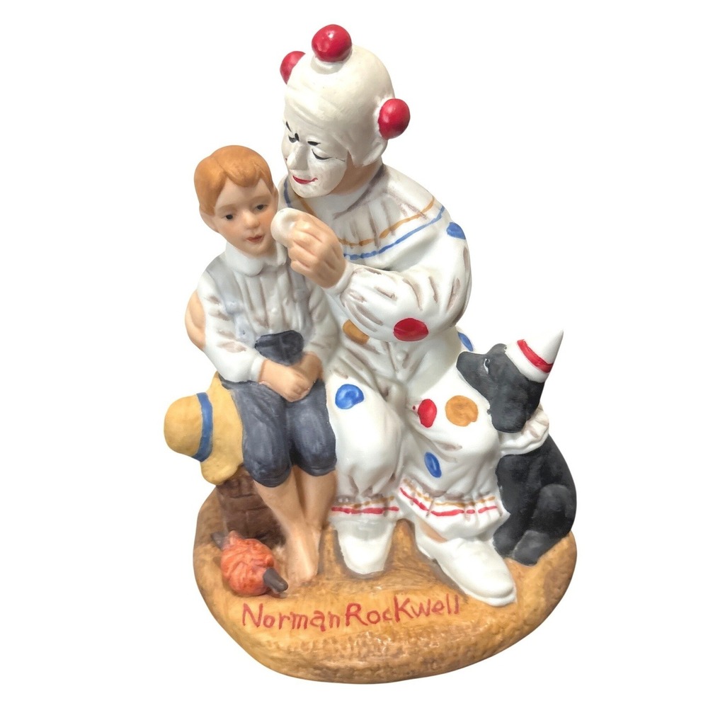 VTG Norman Rockwell The Makeup Artist Clown Boy and Dog Porcelain Figurine
